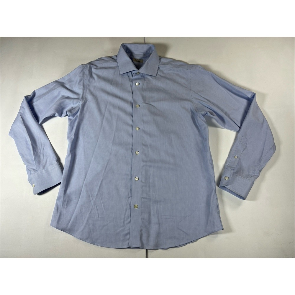 Z Zegna Dress Shirt Blue White Micro Stripe Wash Go Button Up Men's XL